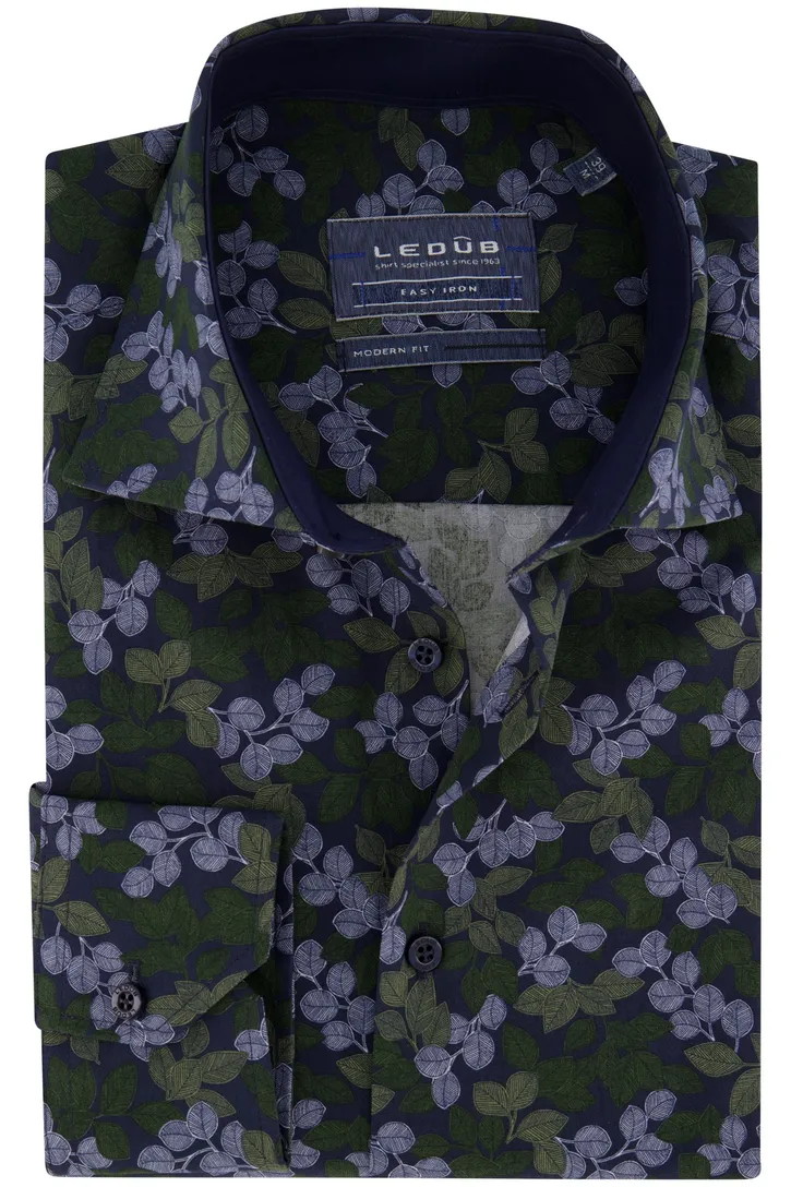 Ledub groen blauw overhemd geprint modern fit