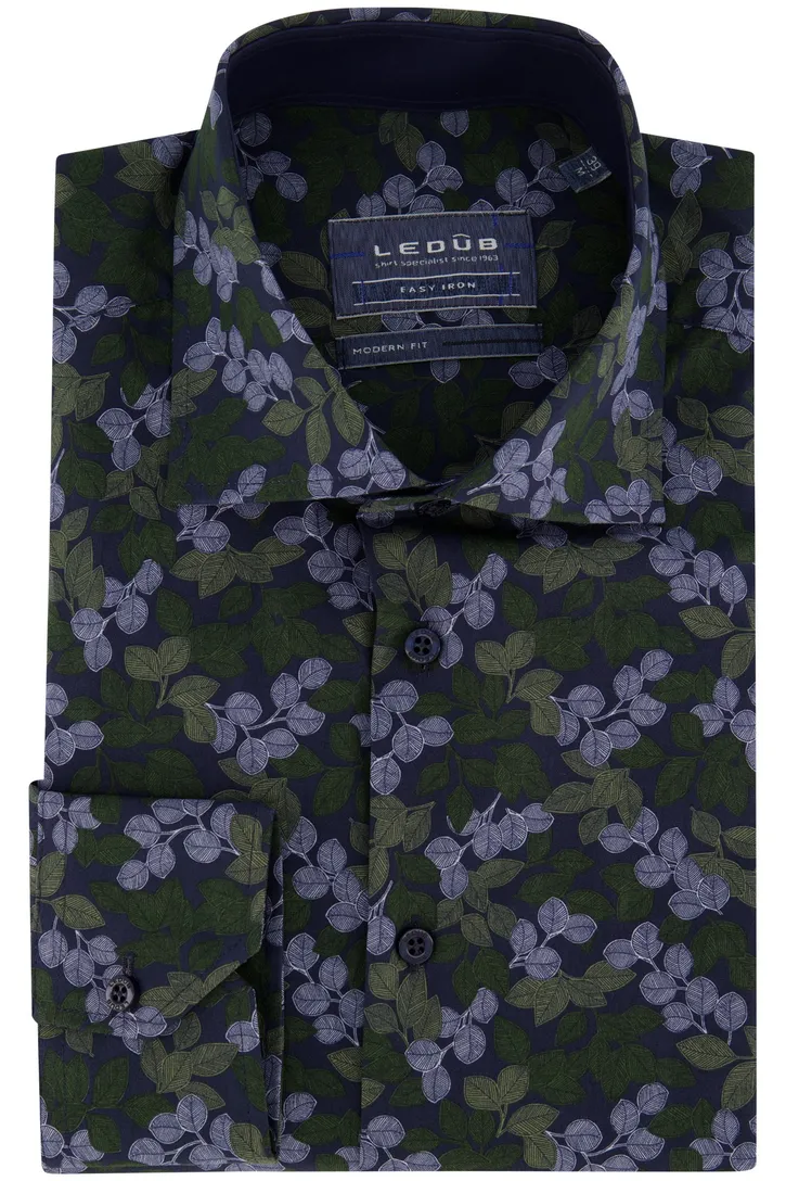 Ledub groen blauw overhemd geprint modern fit