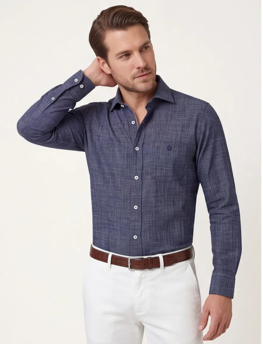Ledub donkerblauw overhemd modern fit