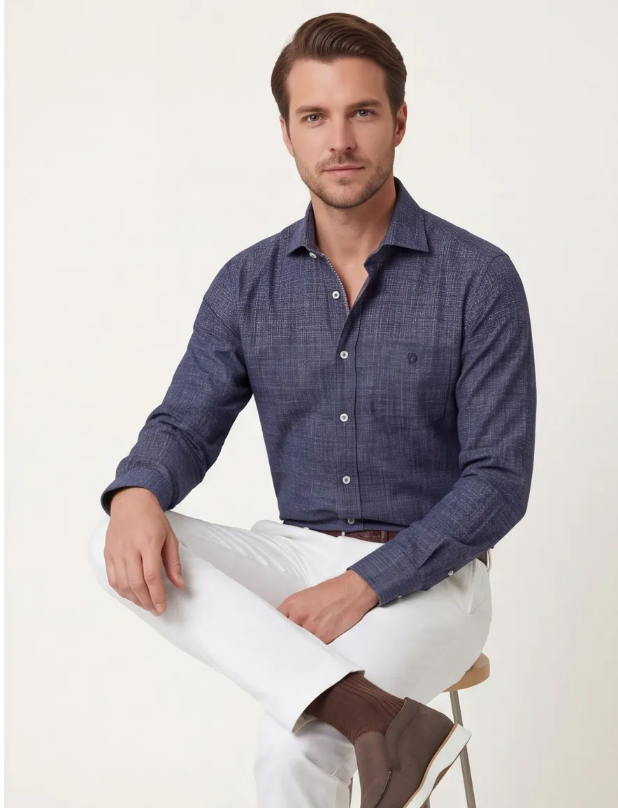 Ledub donkerblauw overhemd modern fit