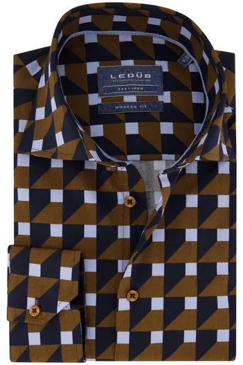 Ledub Bruin blauw printje Ledub overhemd modern fit