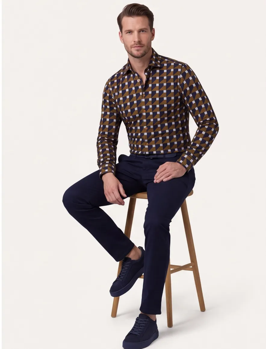 Ledub overhemd bruin modern fit