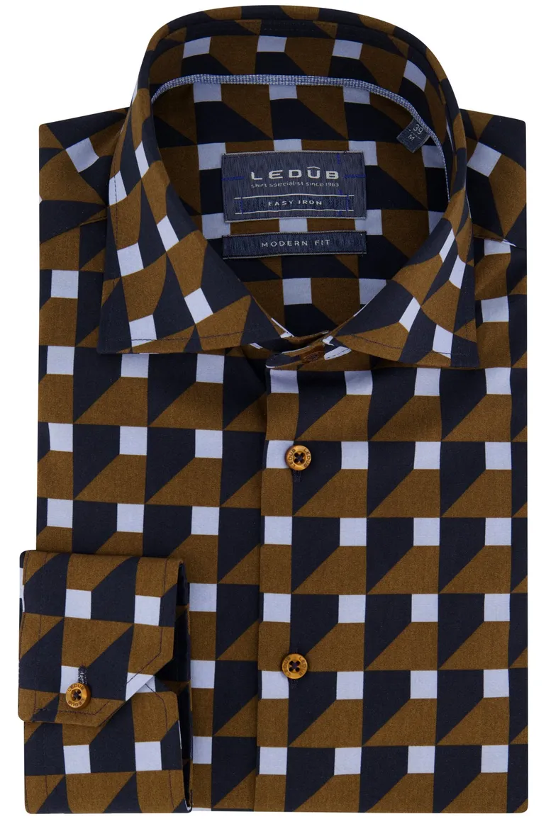 Ledub overhemd bruin modern fit