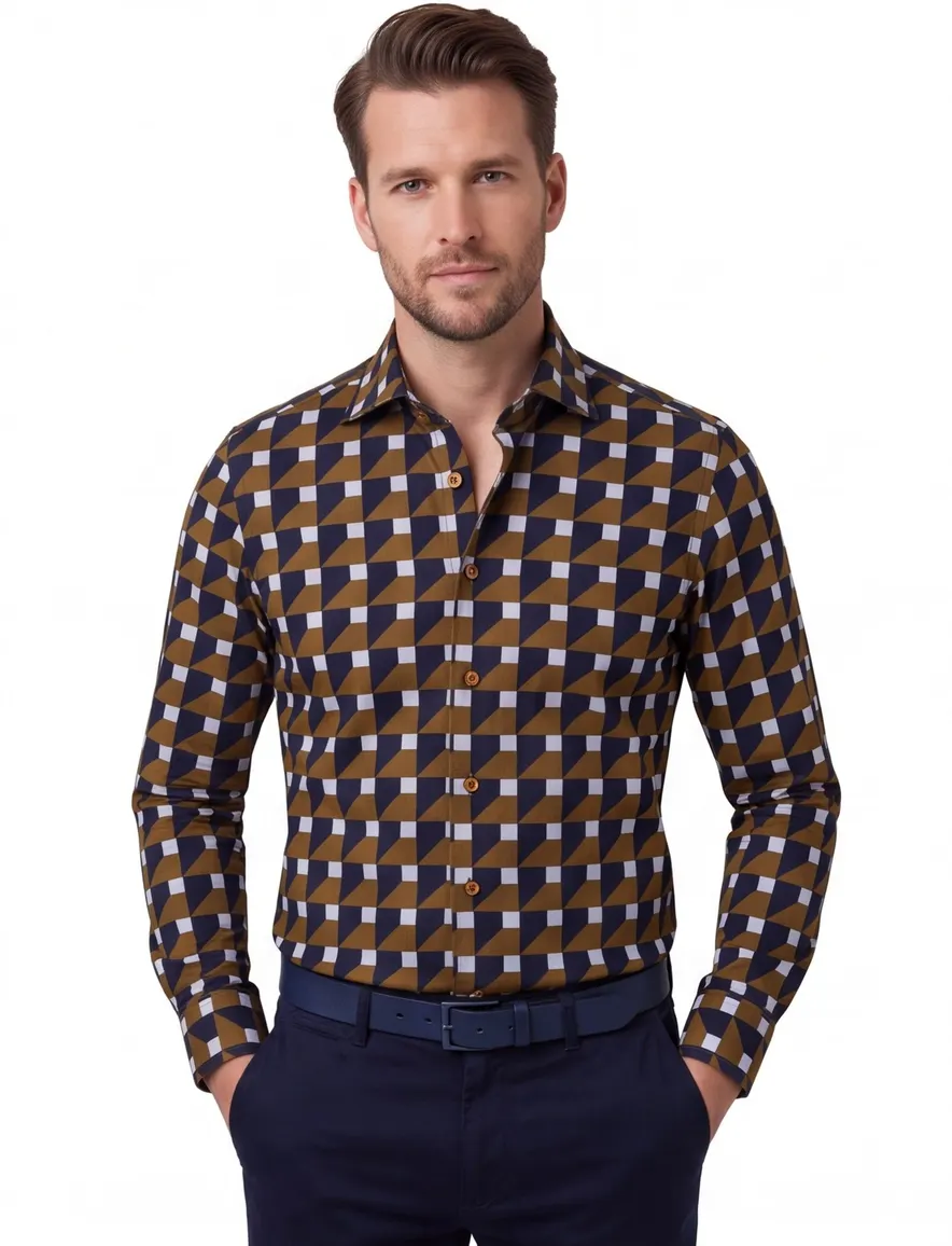 Ledub overhemd bruin modern fit