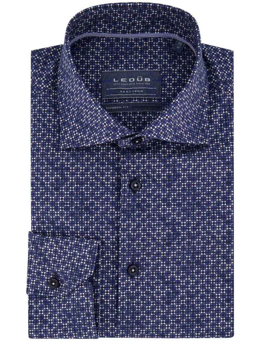 Ledub overhemd donkerblauw geprint