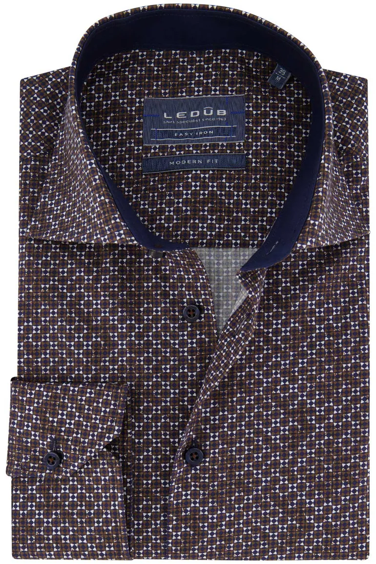 Ledub overhemd donkerbruin modern fit