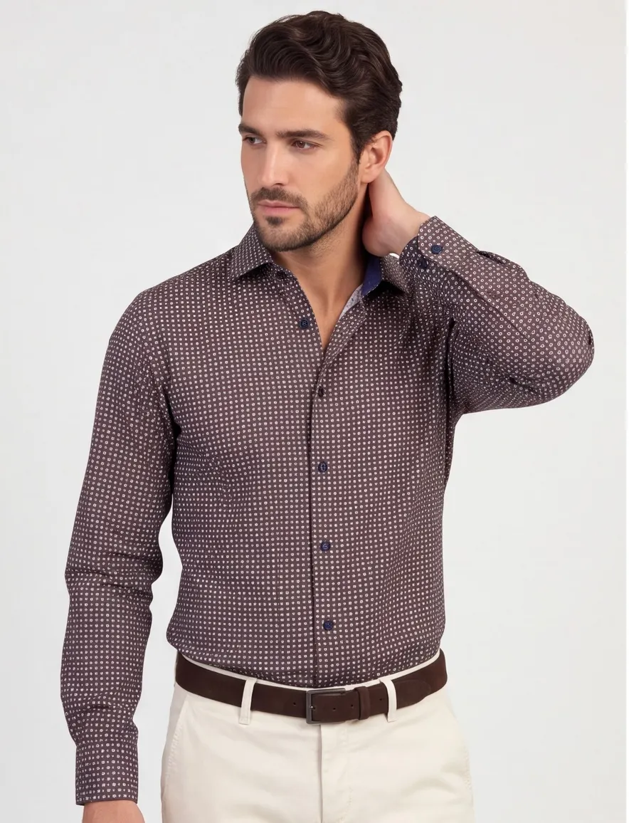 Ledub overhemd donkerbruin modern fit