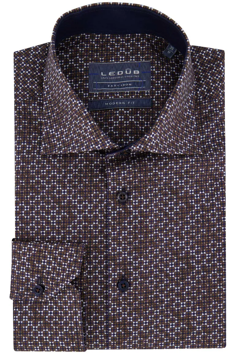 Ledub overhemd donkerbruin modern fit