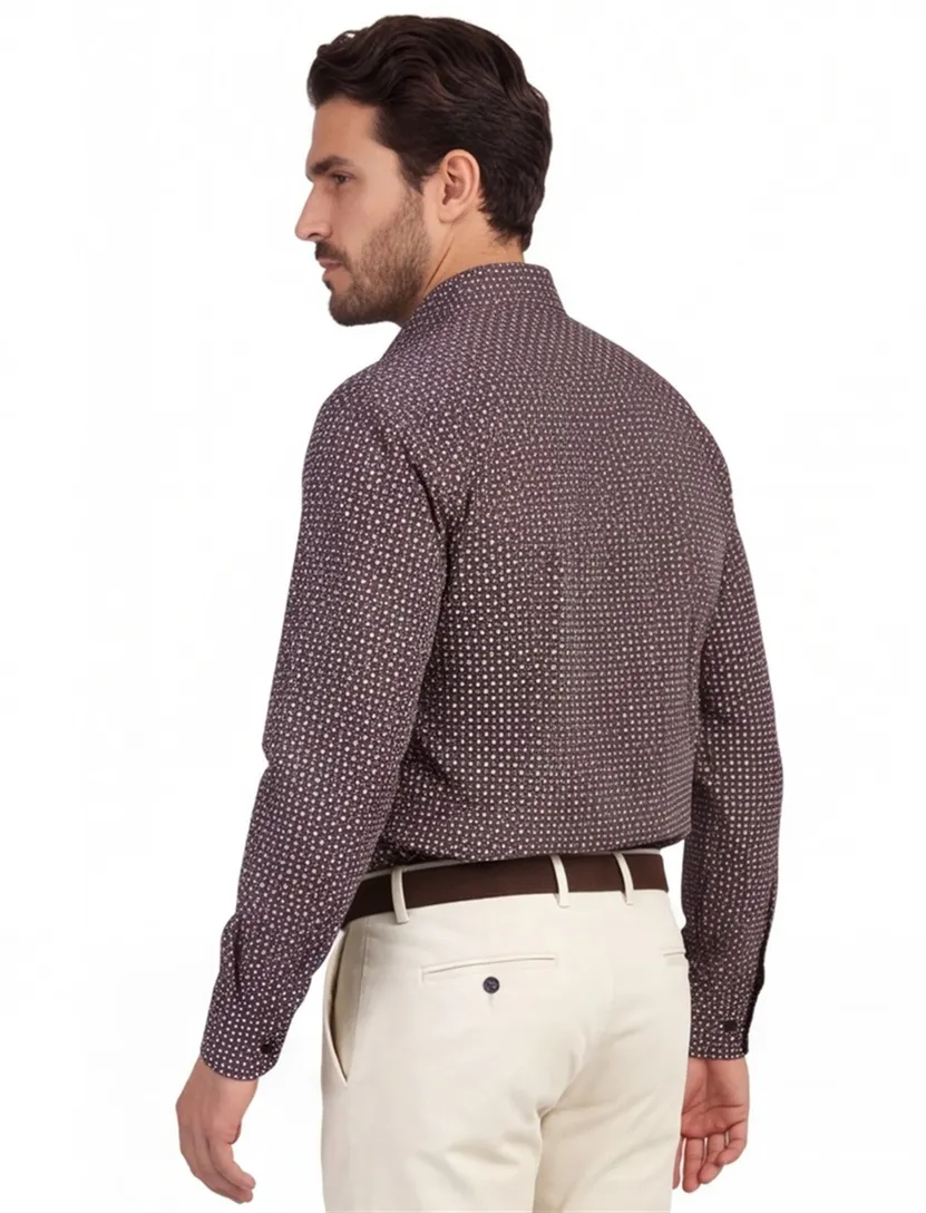 Ledub overhemd bruin blauw geprint modern fit