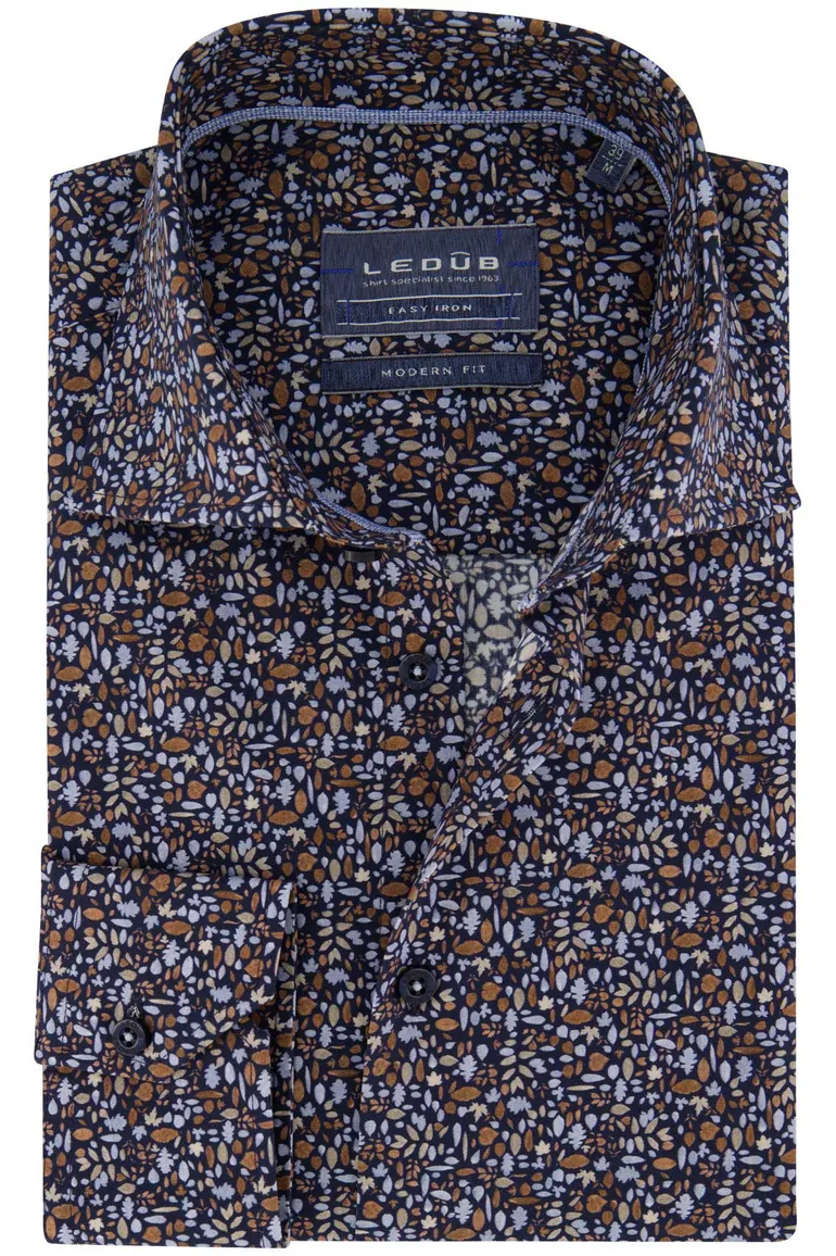 Ledub overhemd bruin blauw geprint