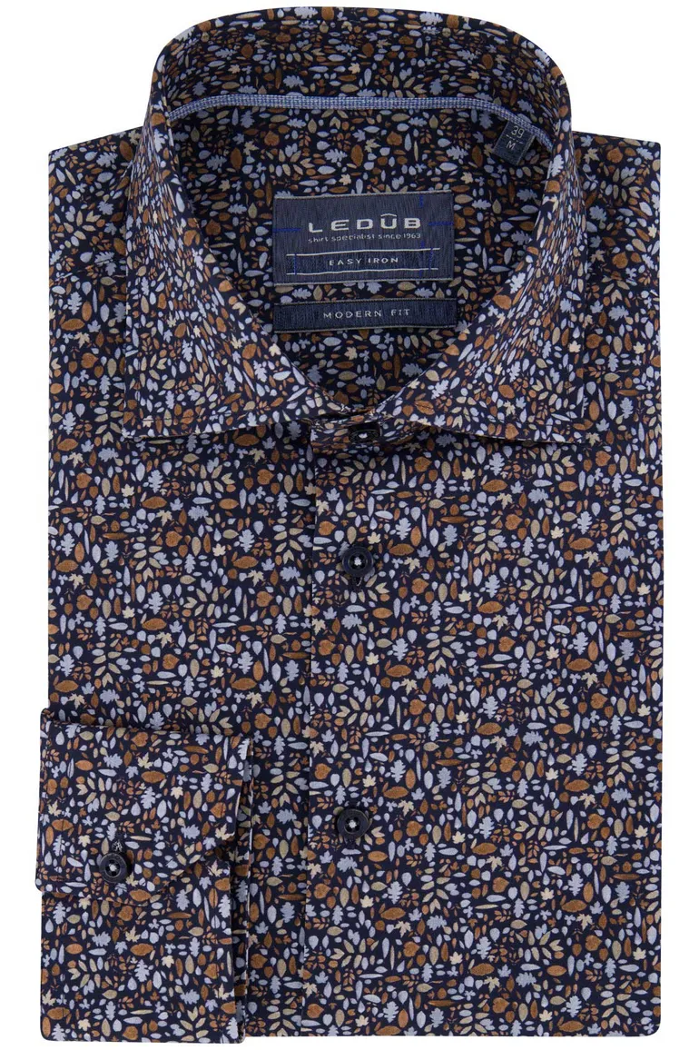 Ledub overhemd bruin blauw geprint
