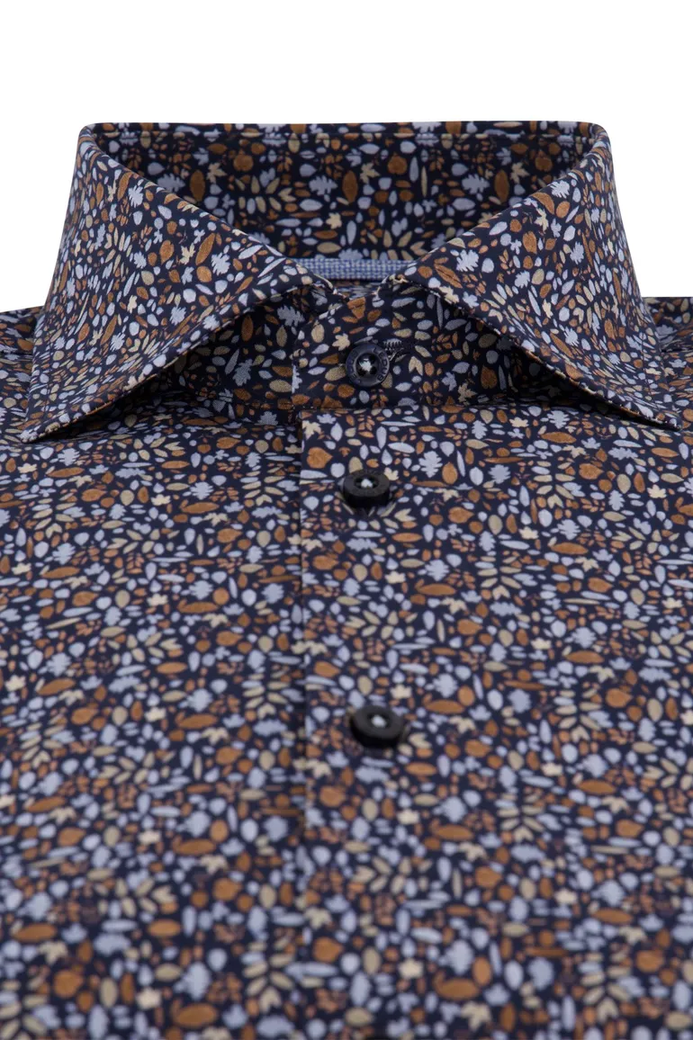 Ledub overhemd bruin blauw geprint