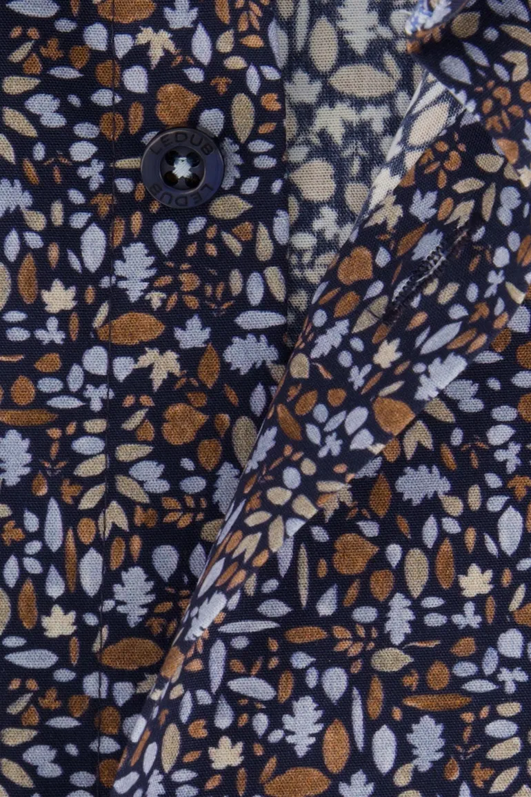 Ledub overhemd bruin blauw geprint