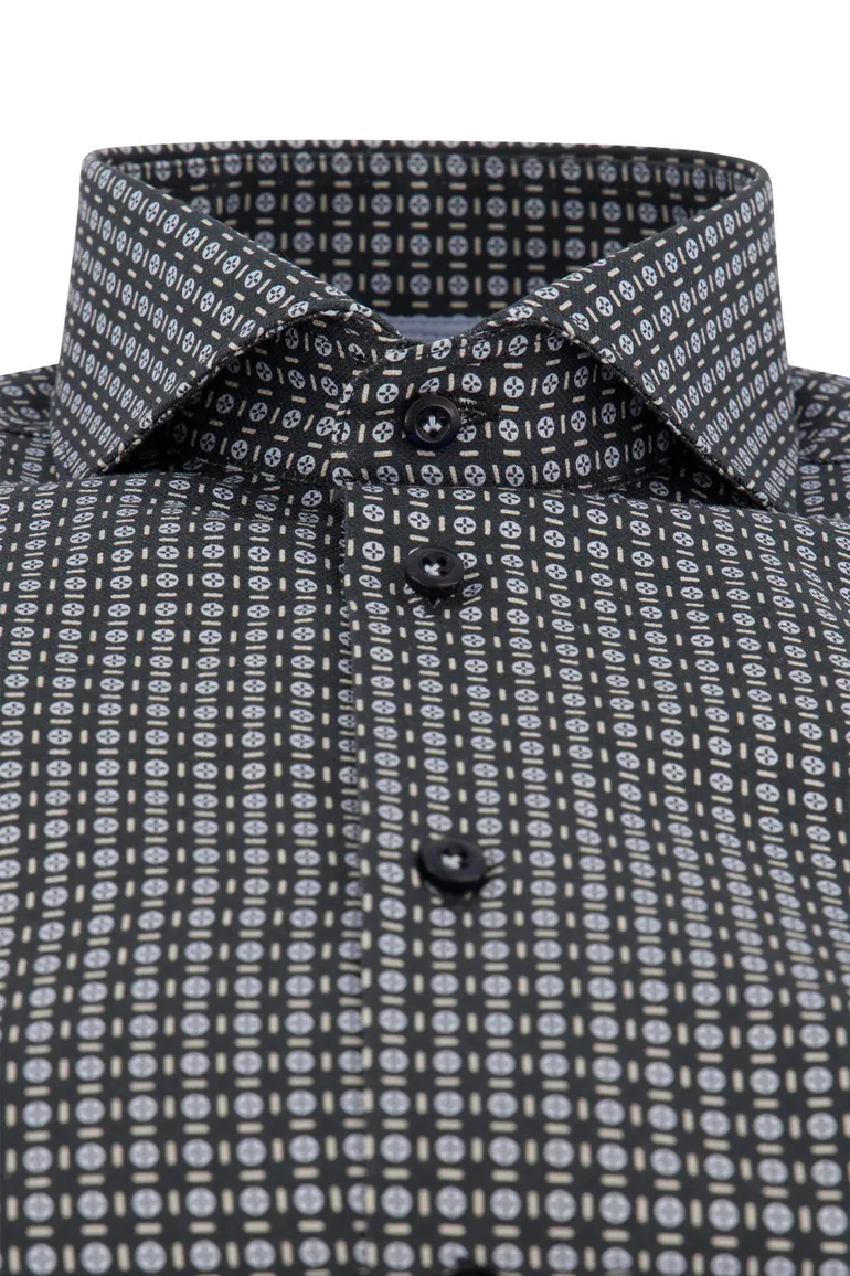 John Miller overhemd zwart geprint tailored fit