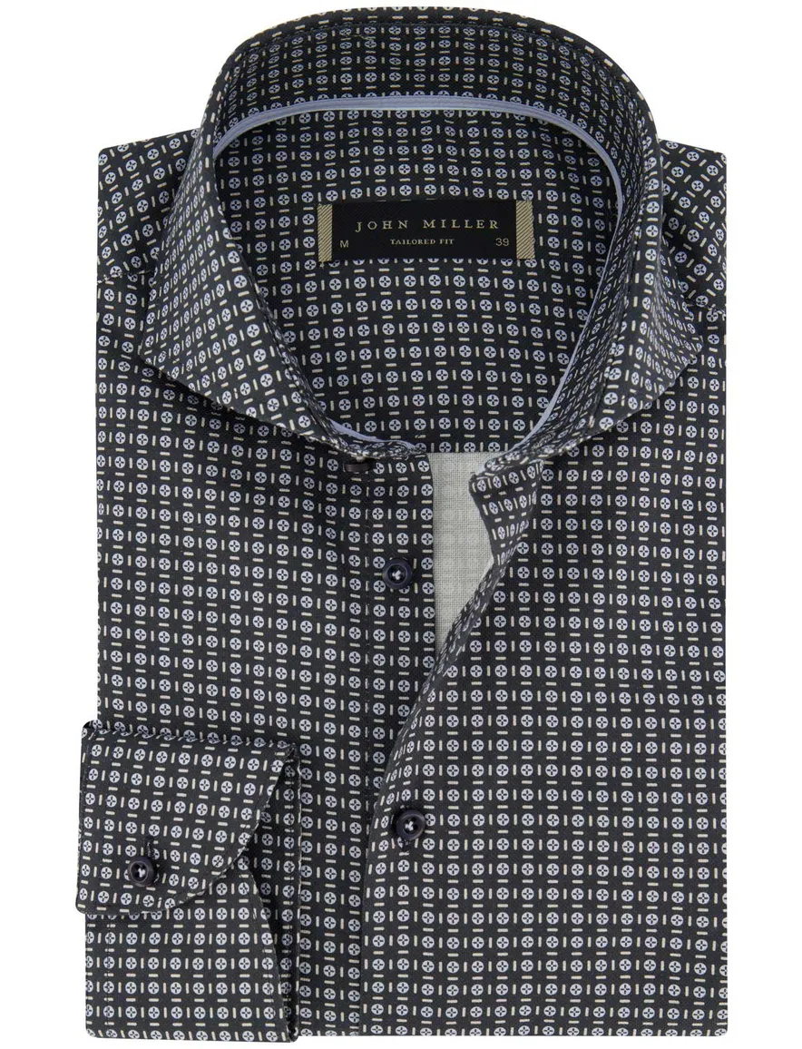John Miller overhemd zwart tailored fit ml 7