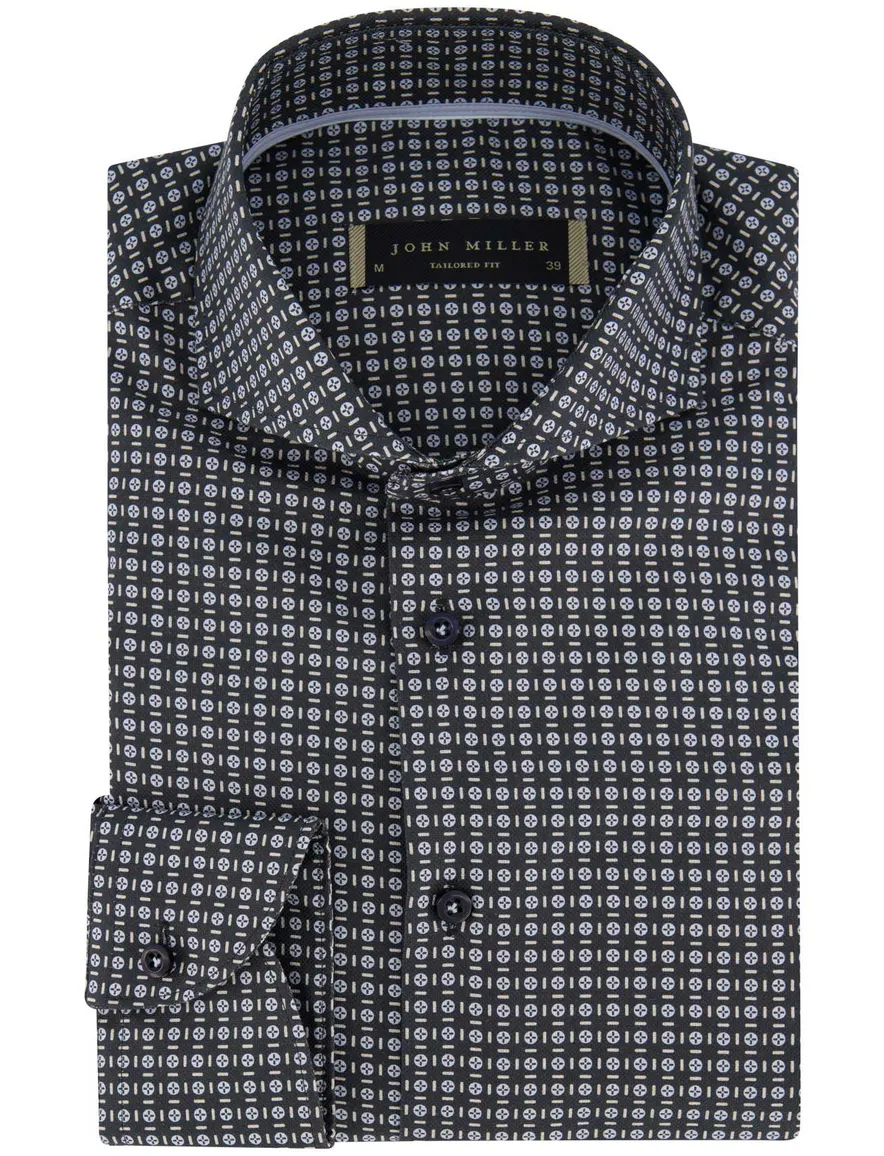 John Miller overhemd zwart tailored fit ml 7