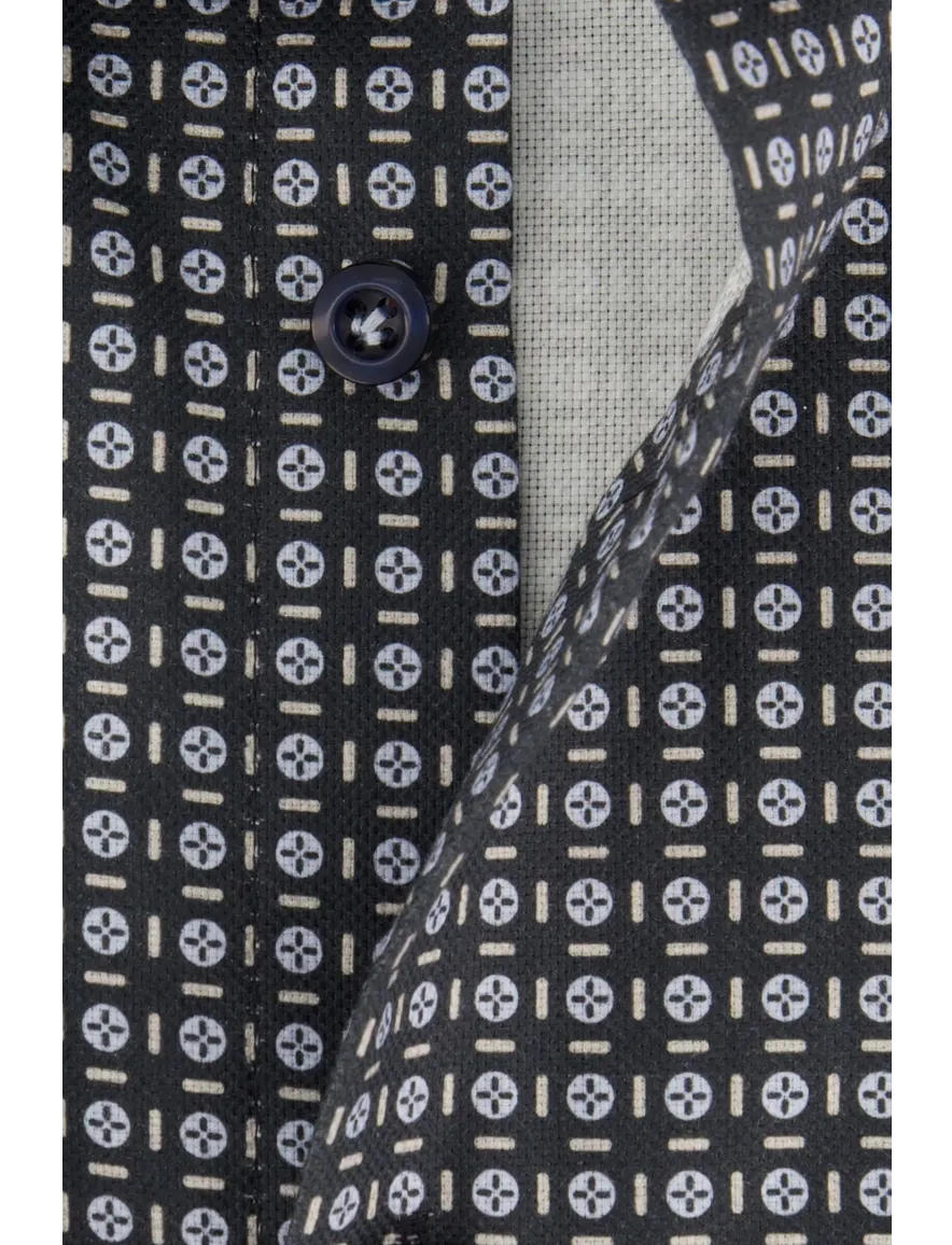 Zwart blauw geprint John Miller overhemd mouwlengte 7 Tailored Fit