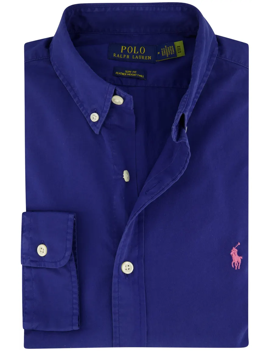 Katoenen Polo Ralph Lauren overhemd slim fit blauw