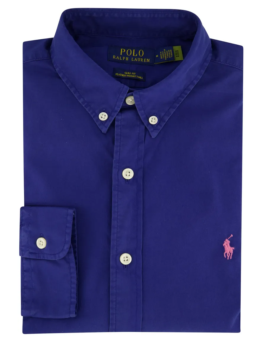 Katoenen Polo Ralph Lauren overhemd slim fit blauw