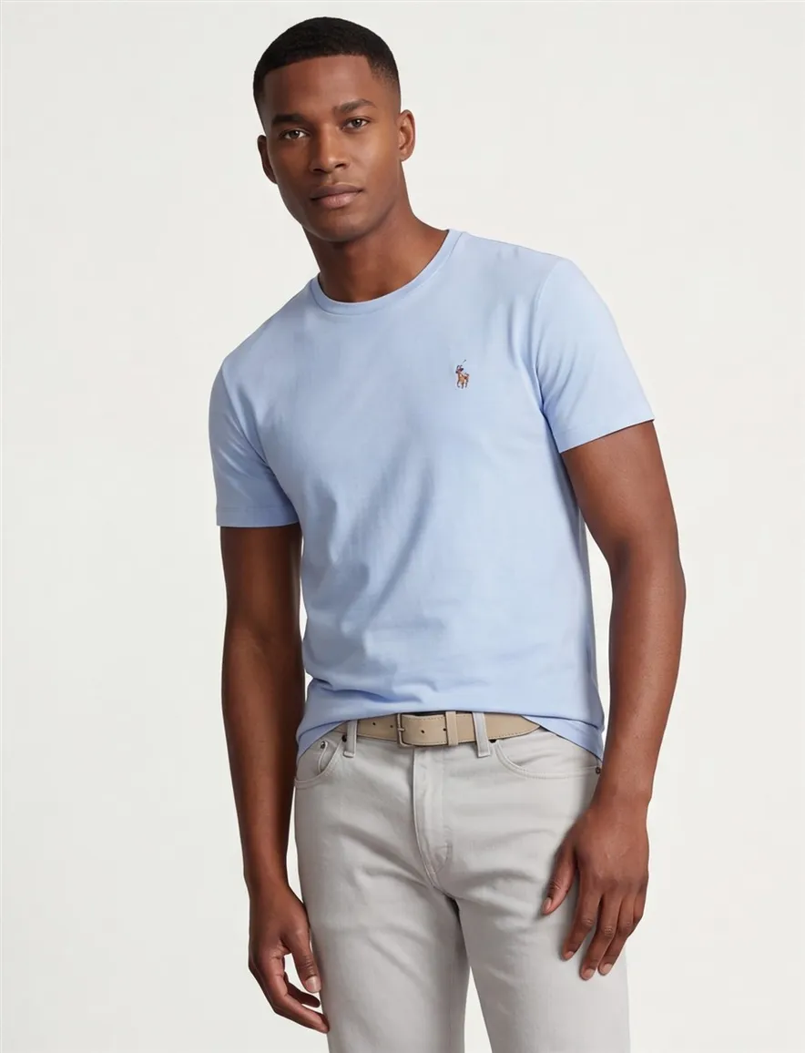 Polo Ralph Lauren t-shirt effen lichtblauw slim fit katoen