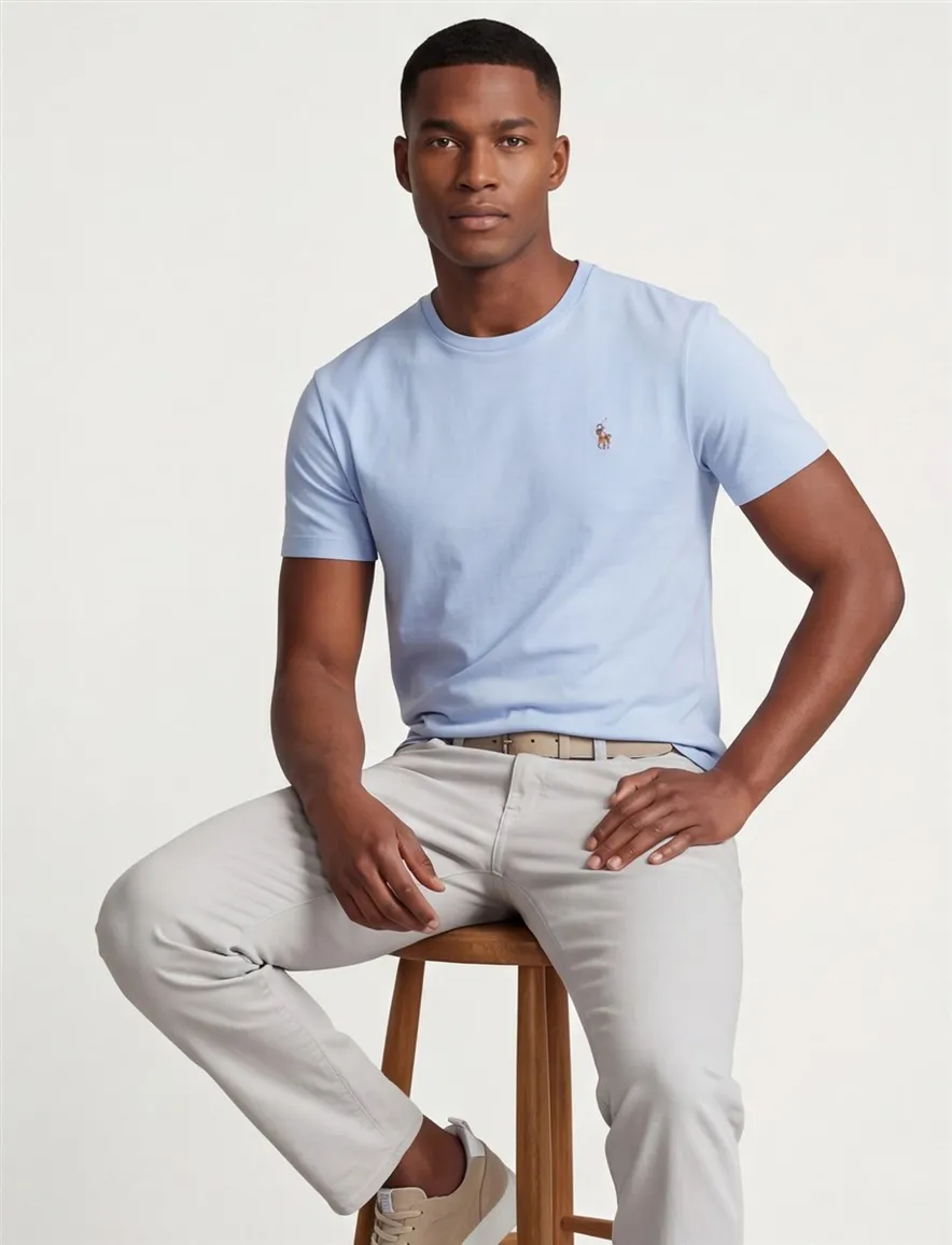 Polo Ralph Lauren t-shirt effen lichtblauw slim fit katoen