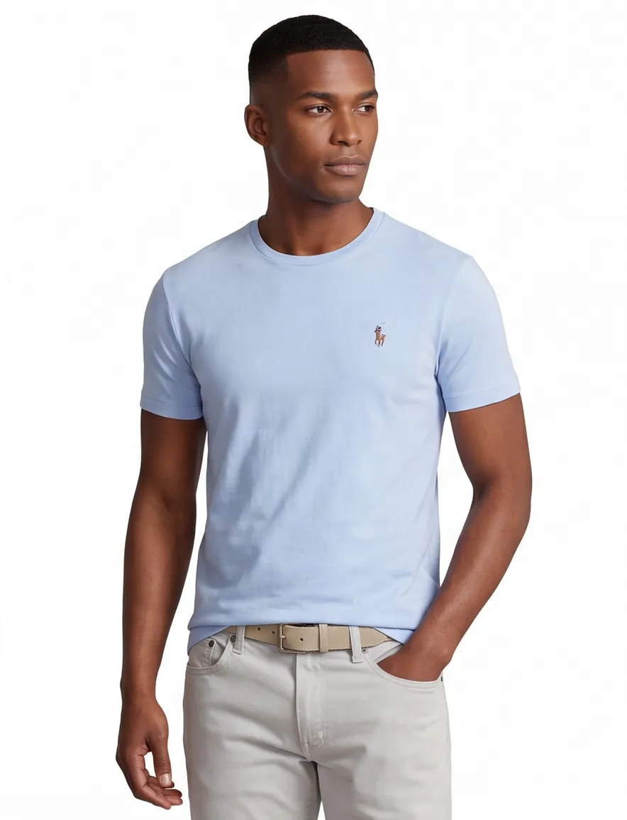 Polo Ralph Lauren t-shirt effen lichtblauw slim fit katoen