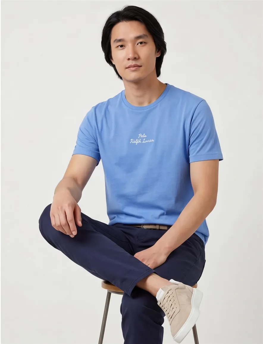 Polo Ralph Lauren t-shirt blauw classic fit wijdere fit met ronde hals