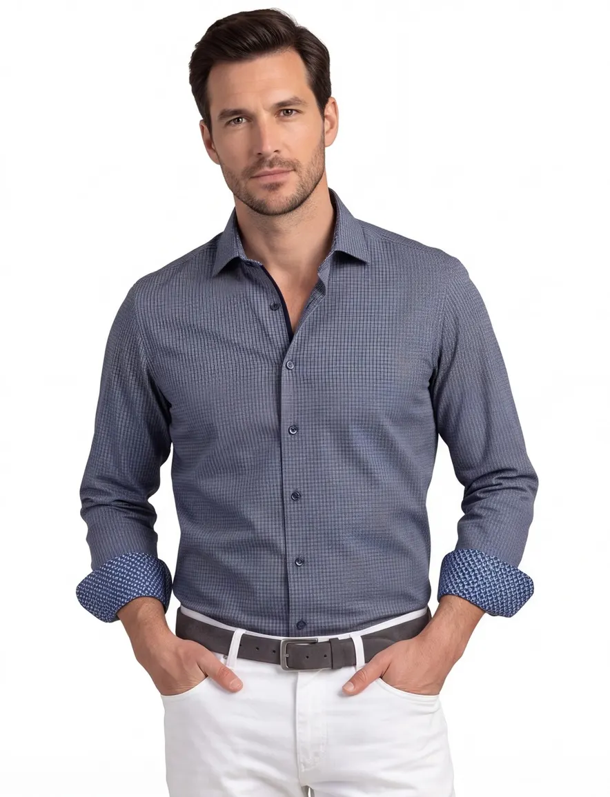 Olymp overhemd blauw geprint