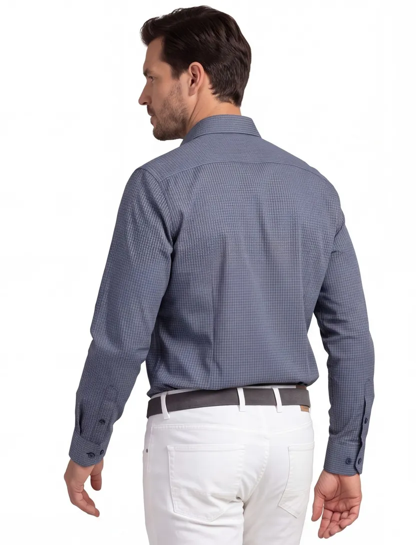 Olymp blauw geruit overhemd body fit katoen