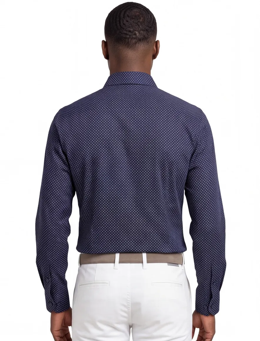 Olymp overhemd body fit donkerblauw geprint katoen