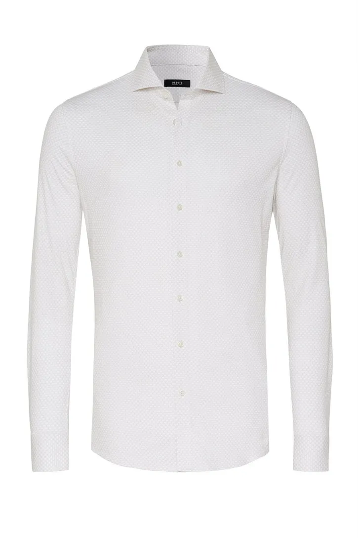 katoenen Desoto overhemd slim fit beige geprint
