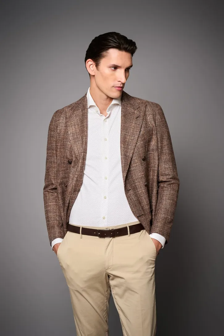 katoenen Desoto overhemd slim fit beige geprint