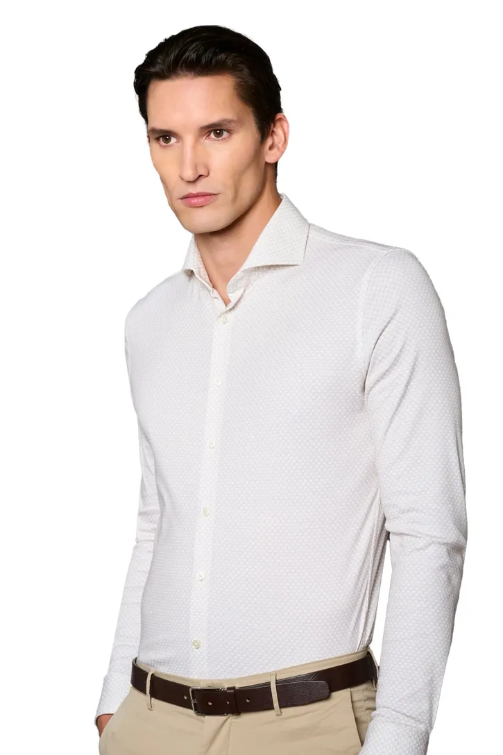 katoenen Desoto overhemd slim fit beige geprint