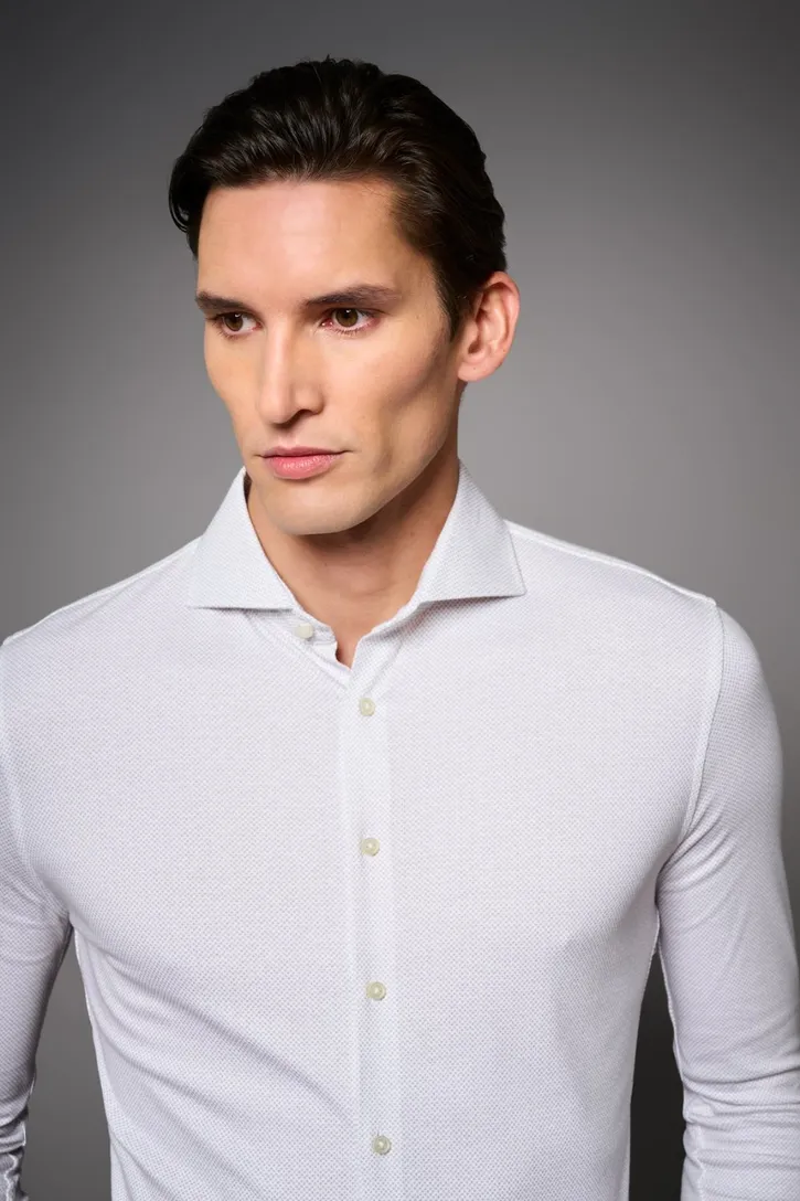 katoenen Desoto business overhemd slim fit geprint lichtbruin