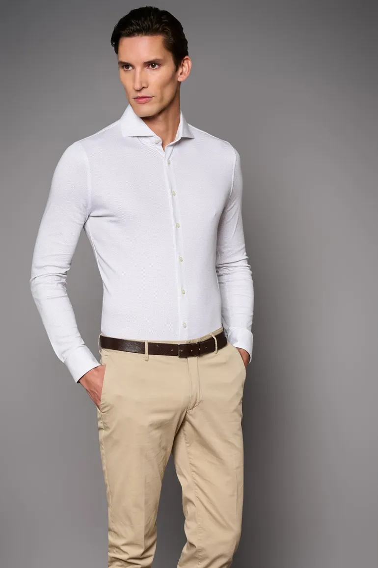 Desoto business overhemd slim fit lichtbruin geprint