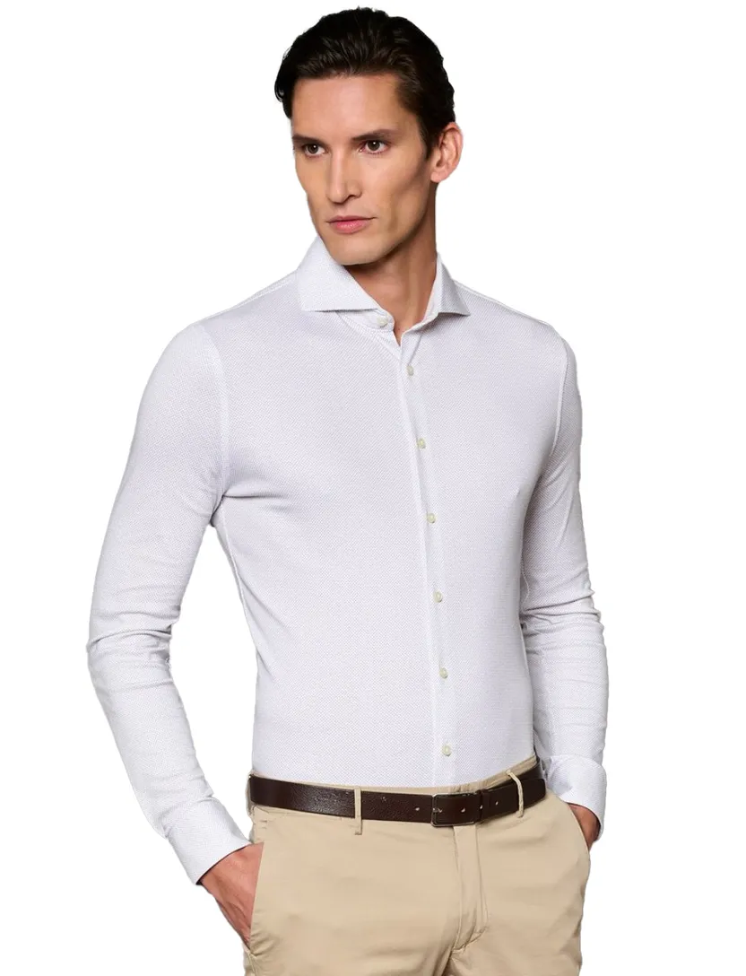 katoenen Desoto business overhemd slim fit geprint lichtbruin