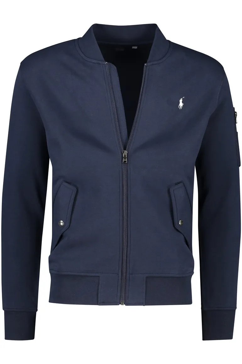 Donkerblauw Polo Ralph Lauren vest ronde hals rits effen katoen