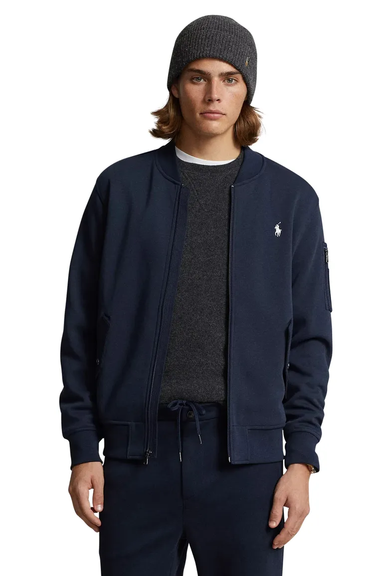Donkerblauw Polo Ralph Lauren vest ronde hals rits effen katoen
