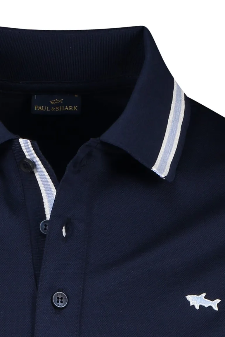 Donkerblauwe Paul & Shark polo wijde fit katoen 3-knoops