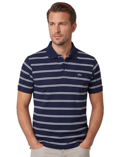 Paul & Shark Paul & Shark polo wijde fit gestreept donkerblauw katoen