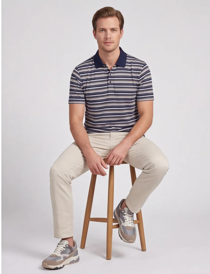 Paul & Shark polo donkerblauw gestreept katoen wijde fit