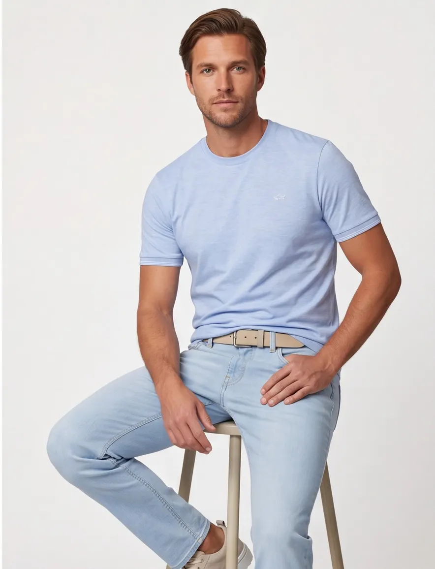 Paul & Shark katoenen t-shirt ronde hals lichtblauw