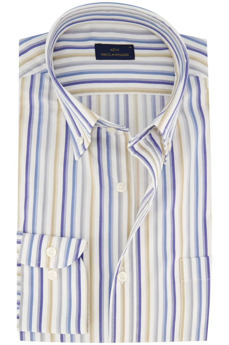 Paul & Shark katoenen casual overhemd wijde fit blauw gestreept