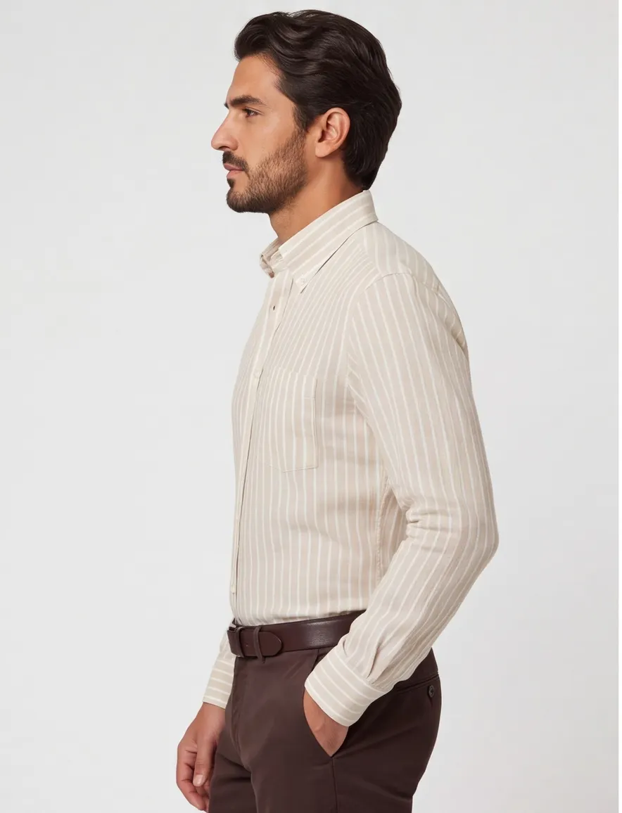 Wijde fit Paul & Shark overhemd linnen beige gestreept