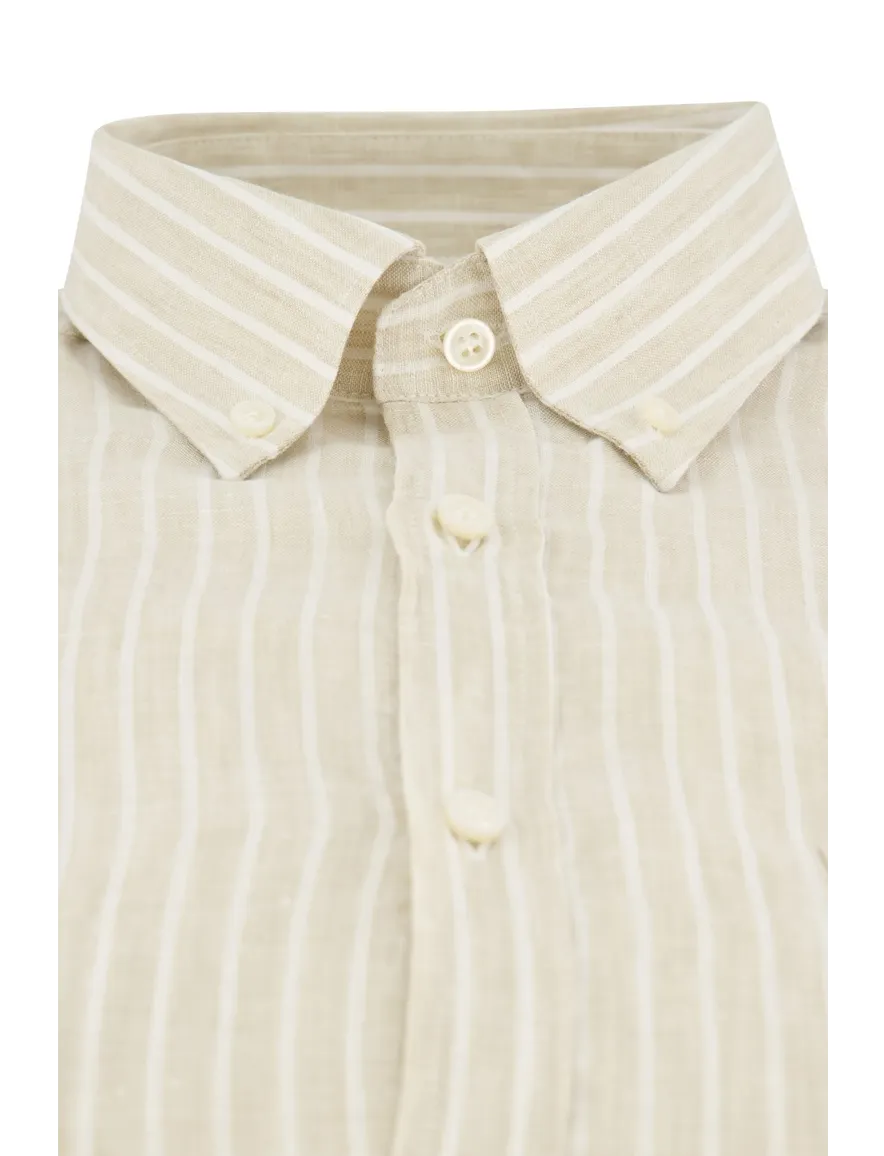 Wijde fit Paul & Shark overhemd linnen beige gestreept