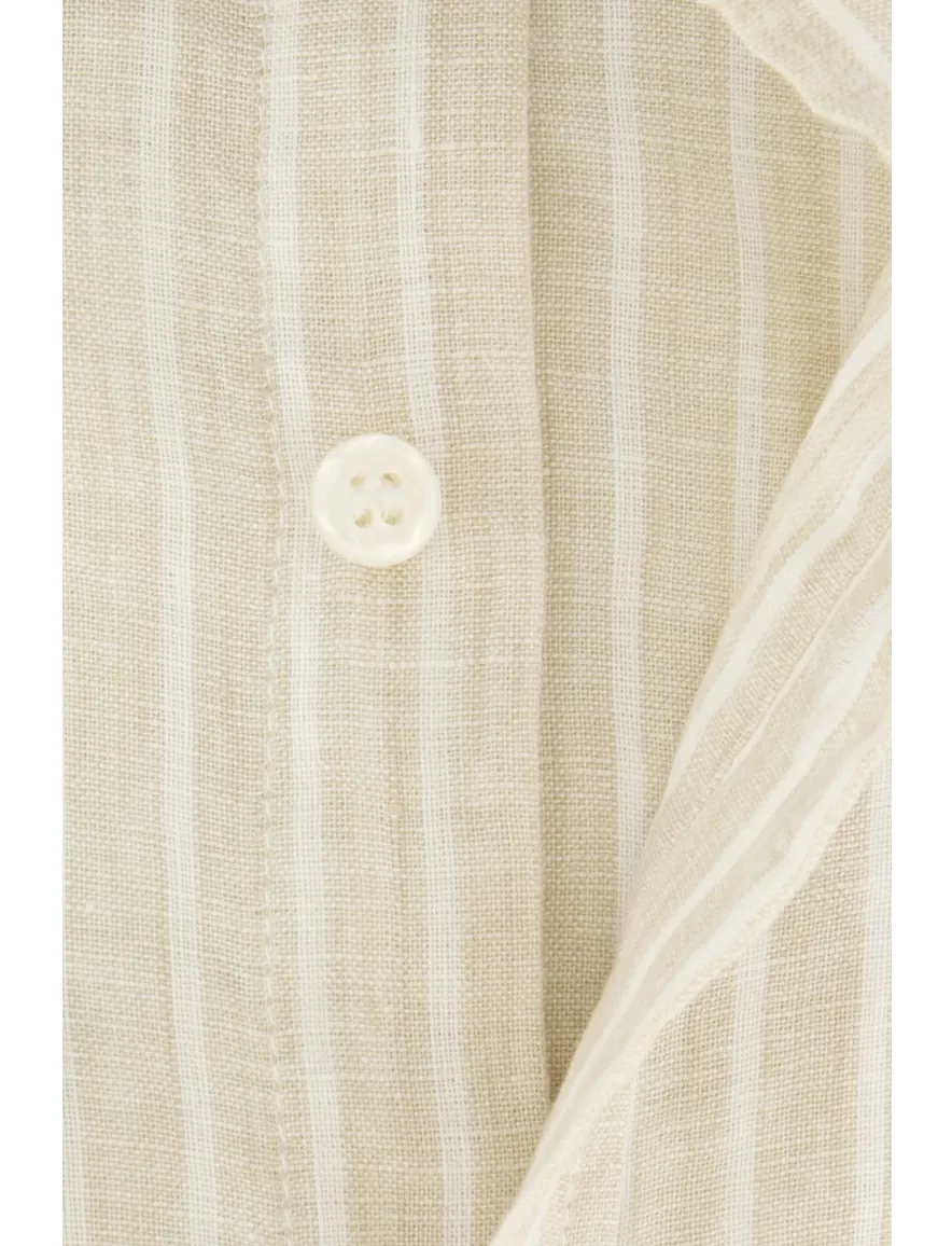 Wijde fit Paul & Shark overhemd linnen beige gestreept