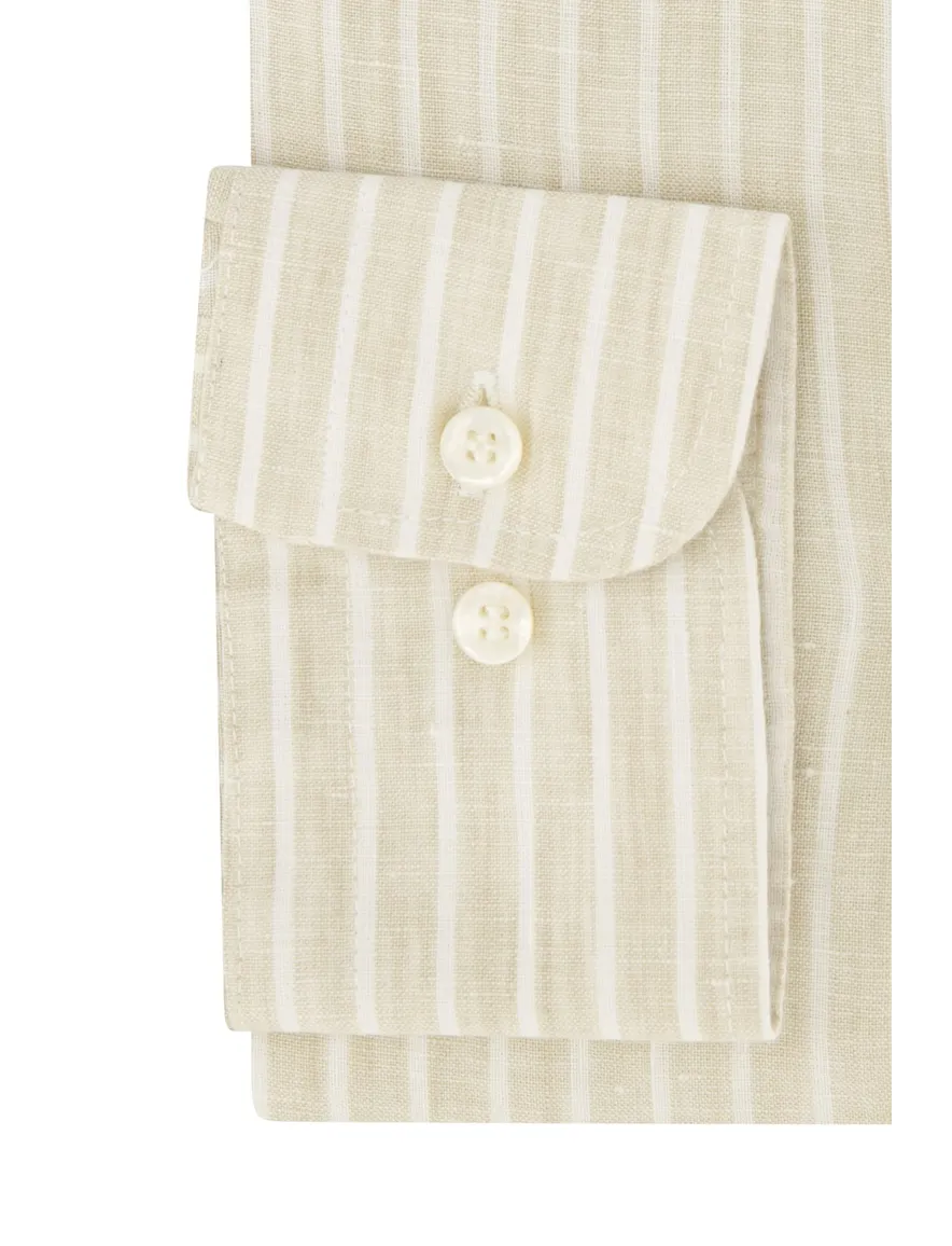 Wijde fit Paul & Shark overhemd linnen beige gestreept