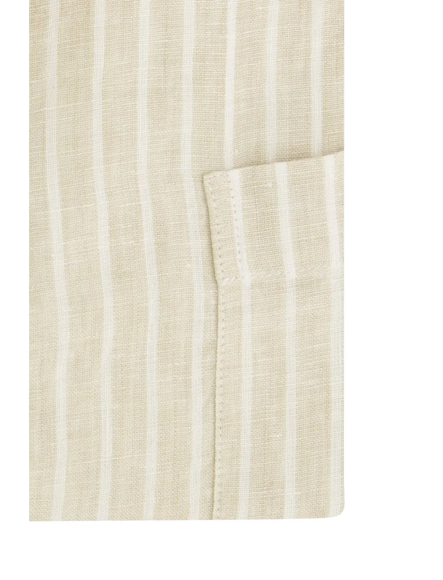 Wijde fit Paul & Shark overhemd linnen beige gestreept