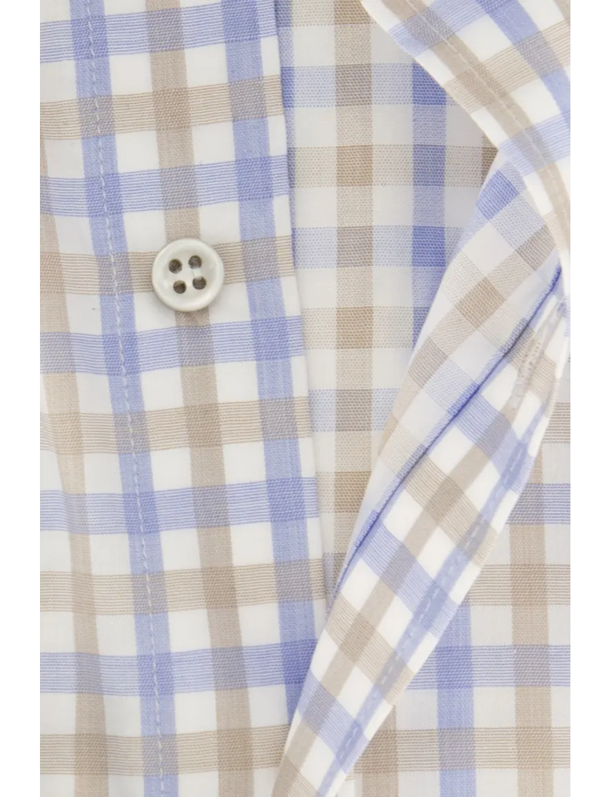 Katoenen Paul & Shark beige/blauw geruit overhemd wijde fit