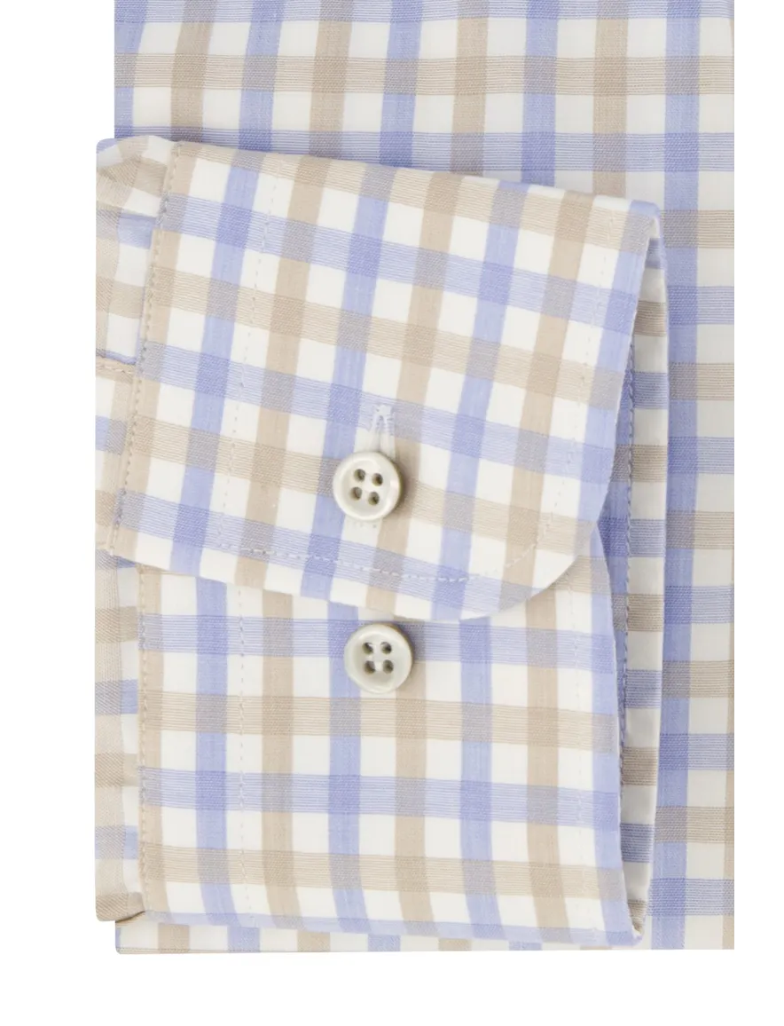 Katoenen Paul & Shark beige/blauw geruit overhemd wijde fit